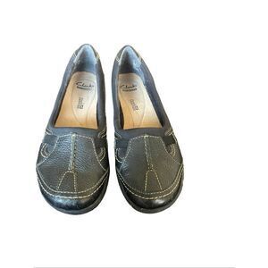 Clark's Womens Black Soft Cushion Evianna Fig Slip On Loafer Flats Size 7.5